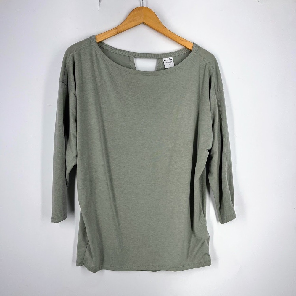 Athleta Womens Ease In Top Relaxed Back Cutout Pleated 3/4 Sleeve Top Size XS